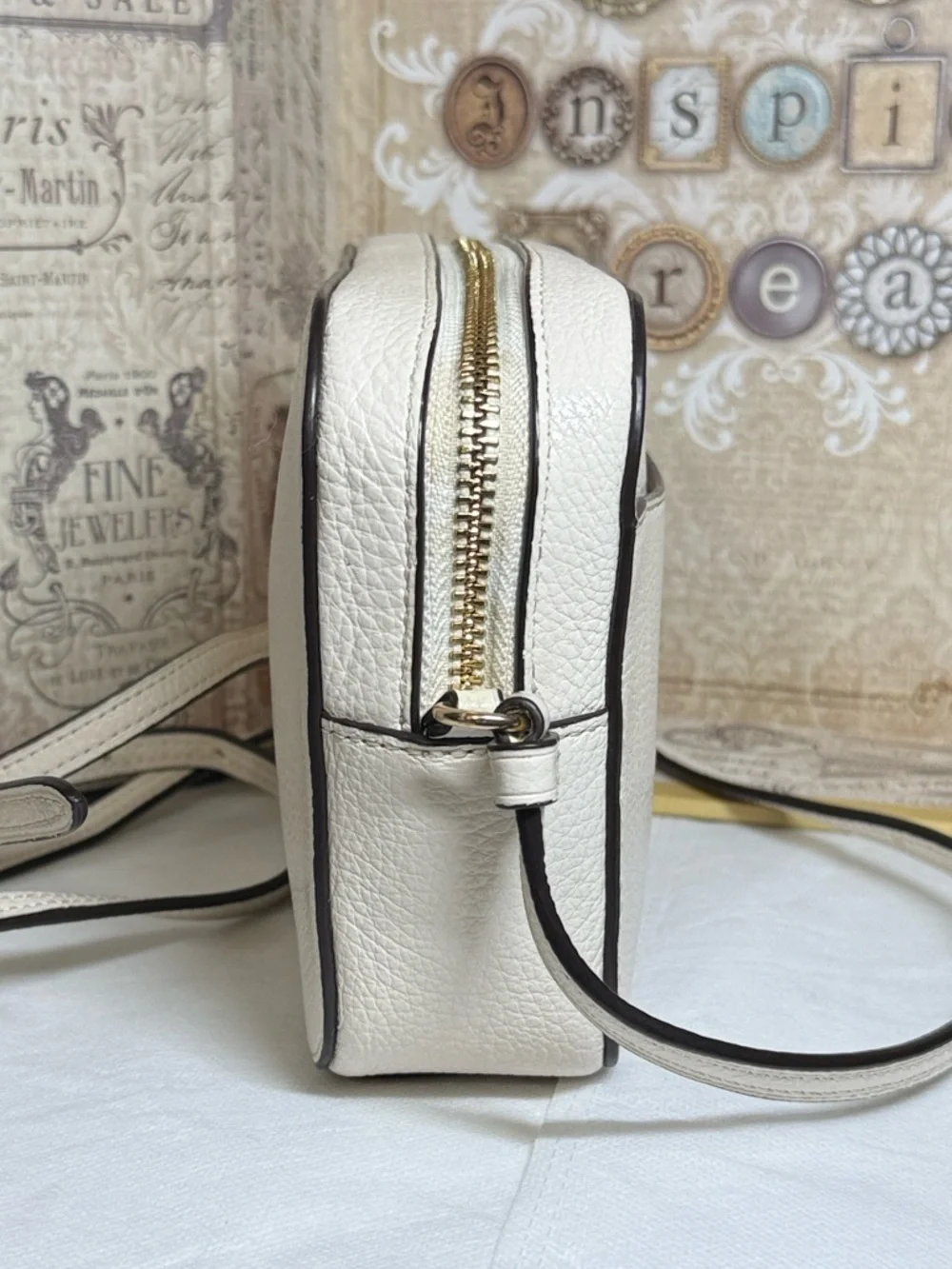 Coach Jamie Camera Crossbody Bag Chalk White Pebble Leather Gold Accents EUC - Picture 7 of 14